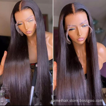 2021wholesale long 18-32" 100% brazilian virgin transparent closure 360 lace front straight perruque lace front human hair wig